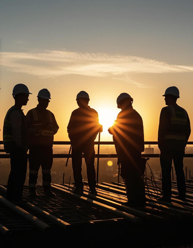 Customer service team working on a building